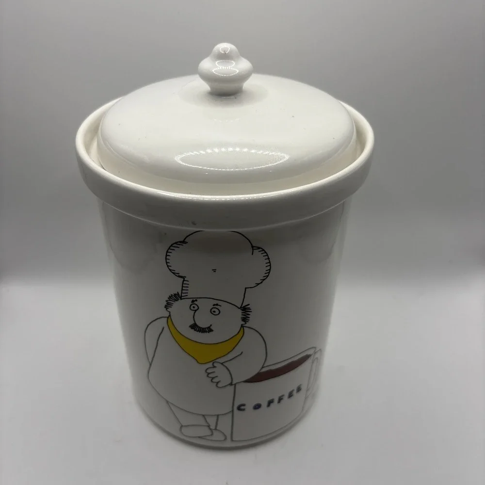 Vtg Barney Saltzberg Chefs Cartoon 1983 Ceramic Coffee‎ Canister Cookie Jar READ